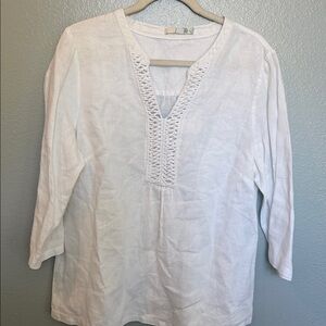 Boden White V-Neck Tunic Top 100% linen